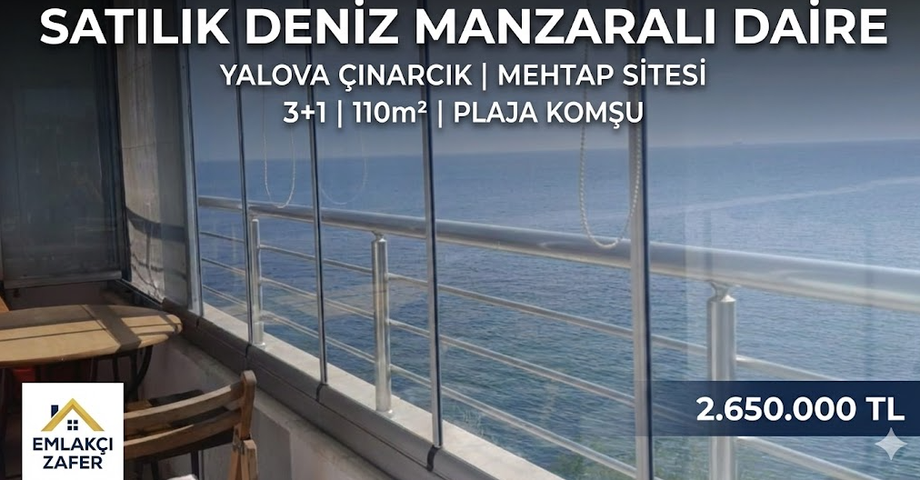 Yalova Çınarcık Mehtap Sitesi'nde, Plaja Komşu Harika Deniz Manzaralı 3+1 Ara Kat Daire